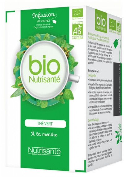 Nutrisanté Infusion Bio Thé Vert à la Menthe 20 Sachets - Pharmacie Agnès Praden à Alès