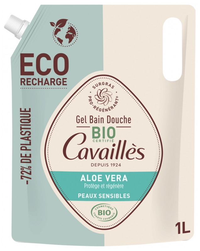 Cavaillès Gel Bain Douche Peaux Sensibles Aloe Vera Bio Éco-Recharge 1L - Pharmacie Agnès Praden à Alès