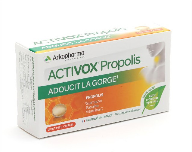 Activox Propolis gout miel citron 20 comprimés - Pharmacie Agnès Praden à Alès
