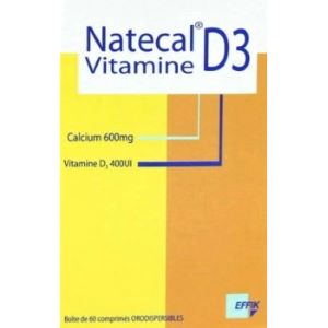 Effik Natecal Vitamine D3, 600 mg/400 UI, 60 Comprimés Orodispersibles
