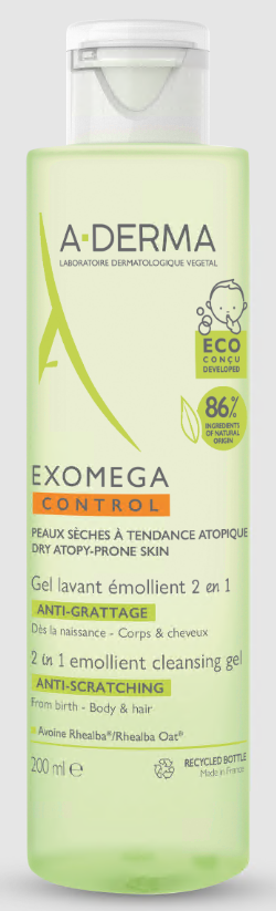A-derma Exoméga Gel lavant émollient anti-démangeaisons 200 ml - Pharmacie Agnès Praden à Alès
