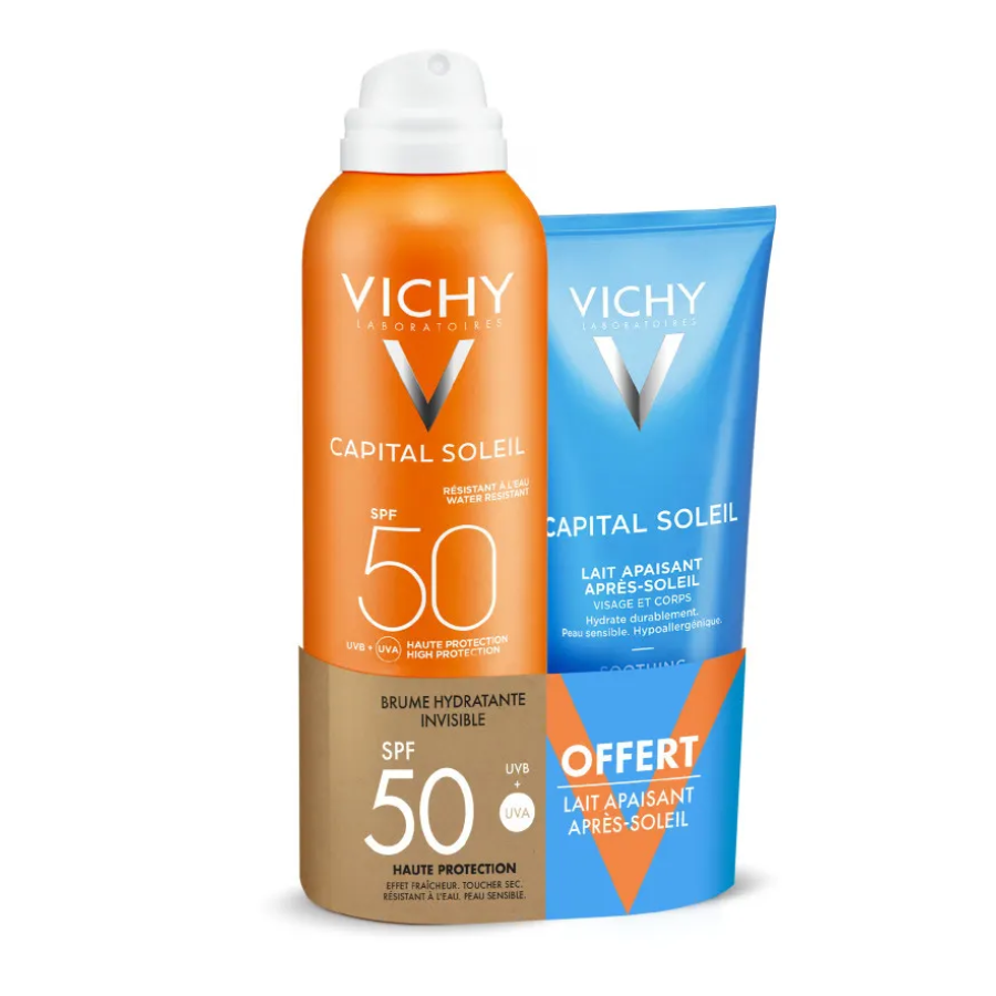 Vichy Capital Soleil Brume Hydratante Invisible SPF50+ 200ml + Lait Apaisant Après-soleil 100ml Offert - Pharmacie Agnès Praden à Alès