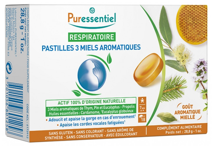 Puressentiel Respiratoire Pastilles 3 Miels Aromatiques 18 Pastilles - Pharmacie Agnès Praden à Alès