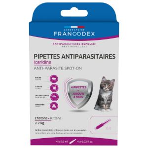 Francodex 4 Pipettes Antiparasitaires Icardine Pour Chatons Moins De 2 Kg - Pharmacie Agnès Praden à Alès