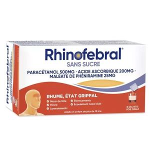 Johnson & Johnson Rhinofebral Sans Sucre Rhume Etat Grippal 8 Sachets  - Pharmacie Agnès Praden à Alès