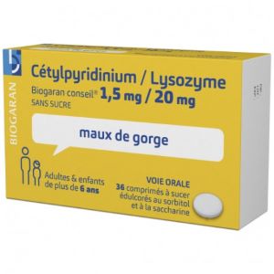 Biogaran Cétylpyridinium / Lysozyme 36 Comprimé à Sucer  - Pharmacie Agnès Praden à Alès