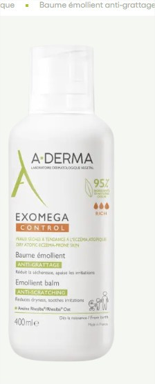 A-derma Exomega Control Baume émollient 400ml - Pharmacie Agnès Praden à Alès