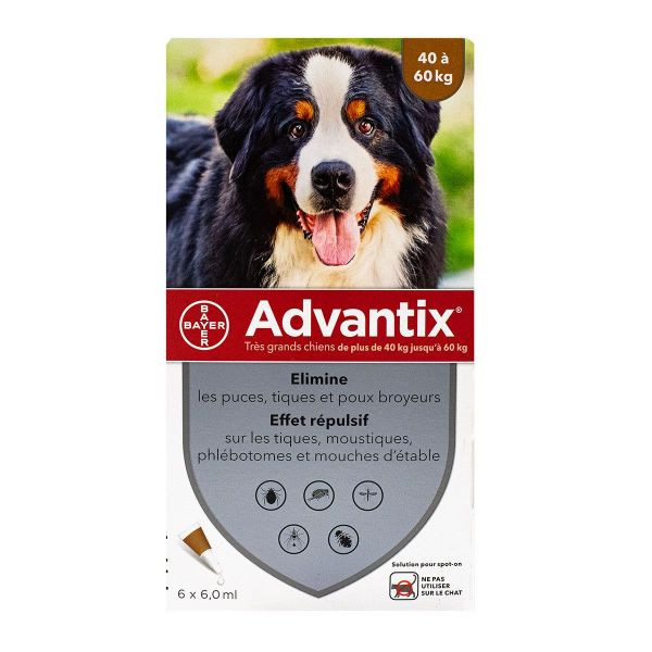 ADVANTIX Très Grand Chien 40 à 60kg 6 Pipettes - Pharmacie Agnès Praden à Alès