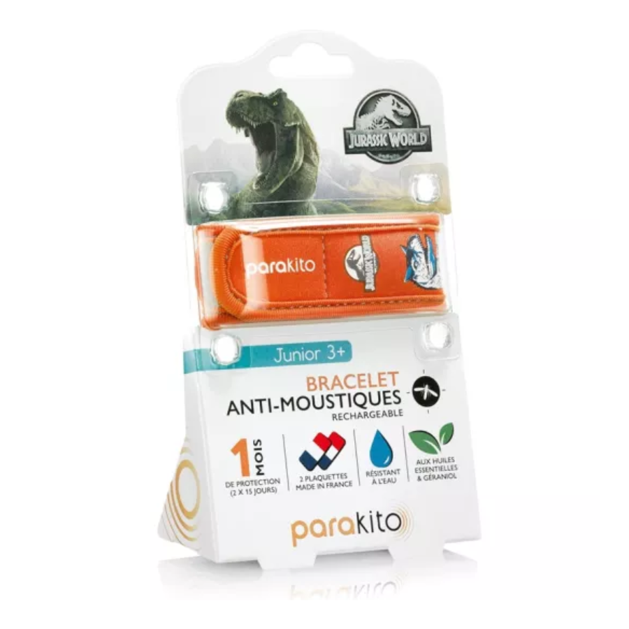 Parakito Junior Bracelet anti-moustiques Jurassic World Orange + 2 recharges - Pharmacie Agnès Praden à Alès