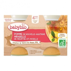 Babybio Mirabelles Pomme 4 Mois et + Bio 2 Pots de 130 g - Pharmacie Agnès Praden à Alès