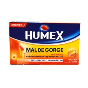 Urgo Humex Mal de Gorge Lidocaïne Miel Citron 24 Pastilles - Pharmacie Agnès Praden à Alès