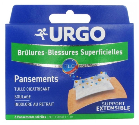 Urgo Brûlures Blessures Superficielles 6 Pansements Stériles Petit Format 5 x 7 cm - Pharmacie Agnès Praden à Alès