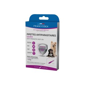 Francodex 4 Pipettes Antiparasitaires Icaridine Pour Chiot Et Petit Chien Moins de 15 Kg - Pharmacie Agnès Praden à Alès