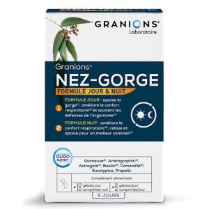 Laboratoire des Granions Nez Gorge Formule Jour & Nuit 10 Gélules Jour + 10 Comprimés Nuit - Pharmacie Agnès Praden à Alès