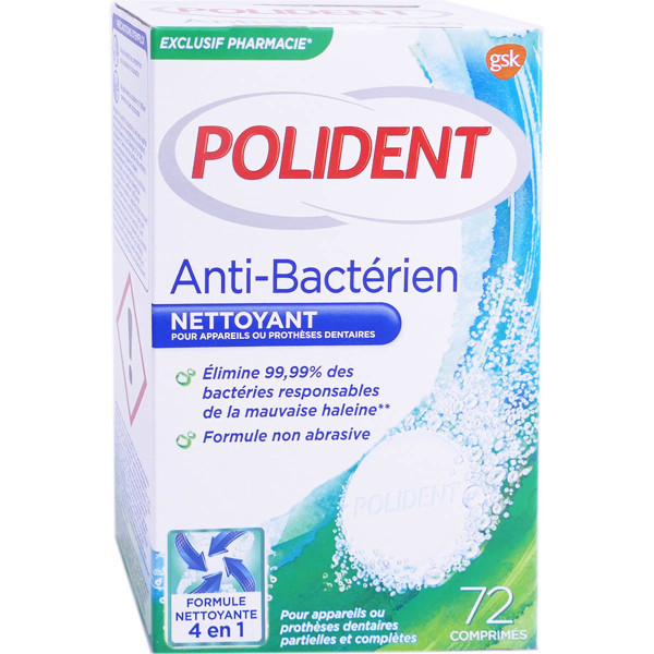 Polident Corega Anti-Bactérien Nettoyant 72 Comprimés - Pharmacie Agnès Praden à Alès