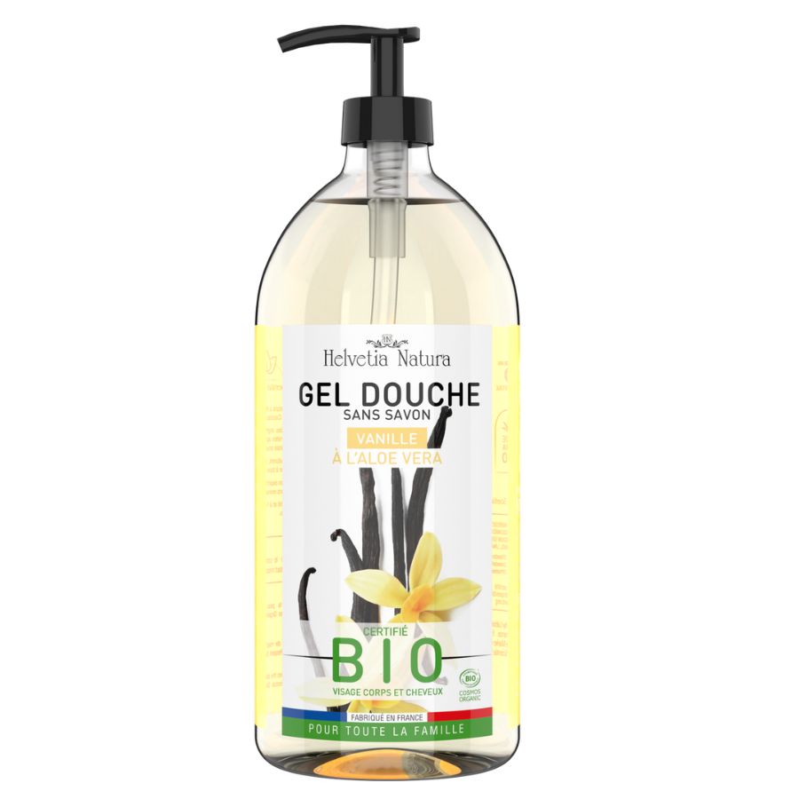 Helvetia Natura Gel Douche Vanille à l'Aloe Véra Bio 1L - Pharmacie Agnès Praden à Alès