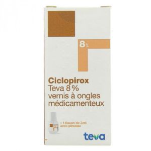 Teva Ciclopirox 8 % Vernis à Ongles Médicamenteux  Flacon 3 ml Et Pinceau - Pharmacie Agnès Praden à Alès