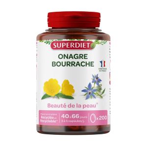 Superdiet Huiles Onagre et Bourrache - 200 Capsules - Pharmacie Agnès Praden à Alès