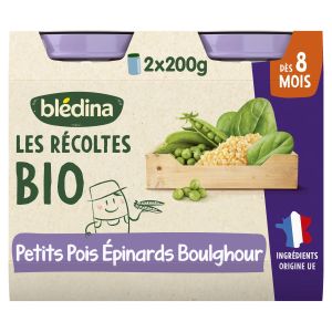 Blédina Les Récoltes Bio Petits Pois Épinards Boulghour dès 8 Mois 2 Pots - Pharmacie Agnès Praden à Alès