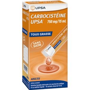 Upsa Carbocistéine 750 mg/15 ml Sans Sucre 15 Sticks  - Pharmacie Agnès Praden à Alès