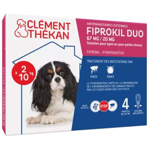  Clément-Thekan Fiprokil Duo Chiens 4 Pipettes Antiparasitaires de 2 à 10 Kgs - Pharmacie Agnès Praden à Alès
