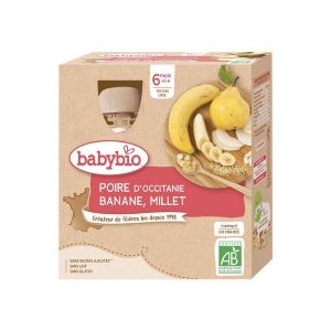 Babybio Gourdes Poire, Banane, Millet Dès 6 Mois 4x90g - Pharmacie Agnès Praden à Alès