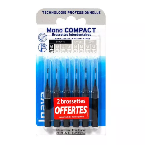 Inava Mono compact 6 brossettes interdentaires noir - Pharmacie Agnès Praden à Alès