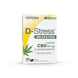 Synergia D-Stress Relaxation - CBD 50mg & Ashwagandha 30 capsules - Pharmacie Agnès Praden à Alès