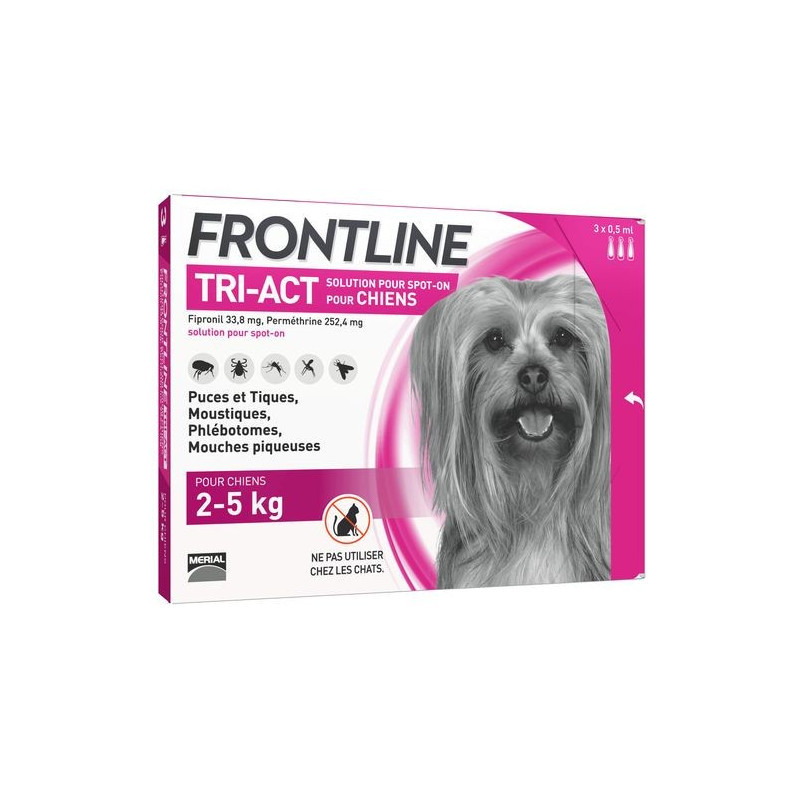 Boehringer Frontline Tri-Act Chien de 2 à 5 kg 3 pipettes - Pharmacie Agnès Praden à Alès