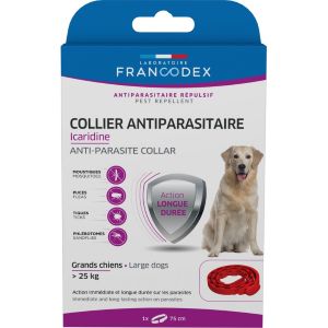Francodex Collier Antiparasitaire Icaridine Rouge - Pharmacie Agnès Praden à Alès