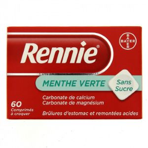 Bayer Rennie Menthe Verte 60 Comprimés à Croquer - Pharmacie Agnès Praden à Alès