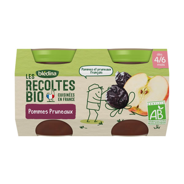 Blédina les récoltes bio pots pommes pruneaux 2x130g - Pharmacie Agnès Praden à Alès