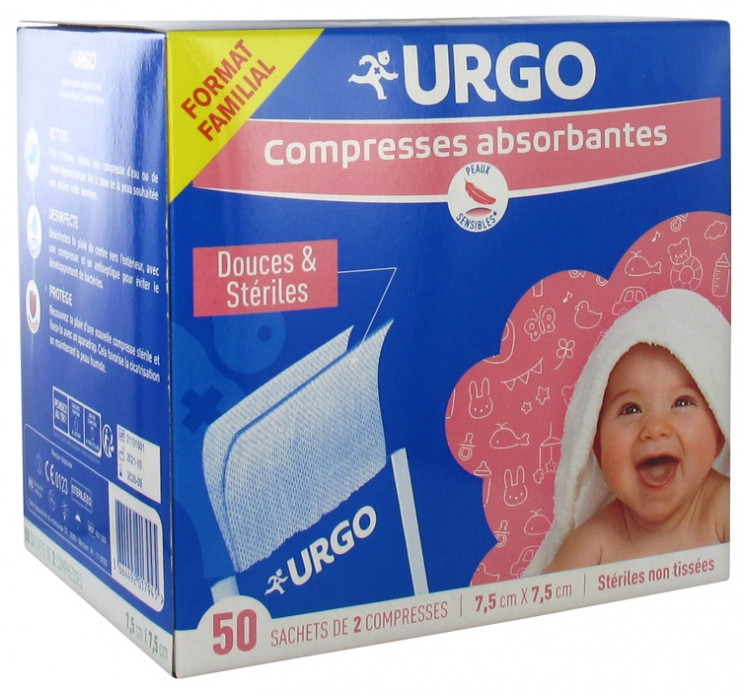 Urgo Compresses Absorbantes Douces & Stériles Non Tissées 7,5 cm x 7,5 cm - Pharmacie Agnès Praden à Alès