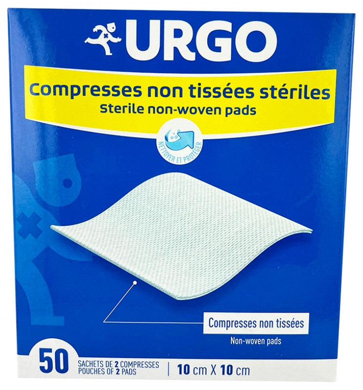 Urgo Compresses Stériles Non Tissées 10 cm x 10 cm 50 Sachets de 2 Compresses - Pharmacie Agnès Praden à Alès