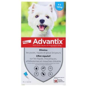 Elanco Advantix Petit Chien 4 à 10 kg 4 Pipettes 1 ml - Pharmacie Agnès Praden à Alès