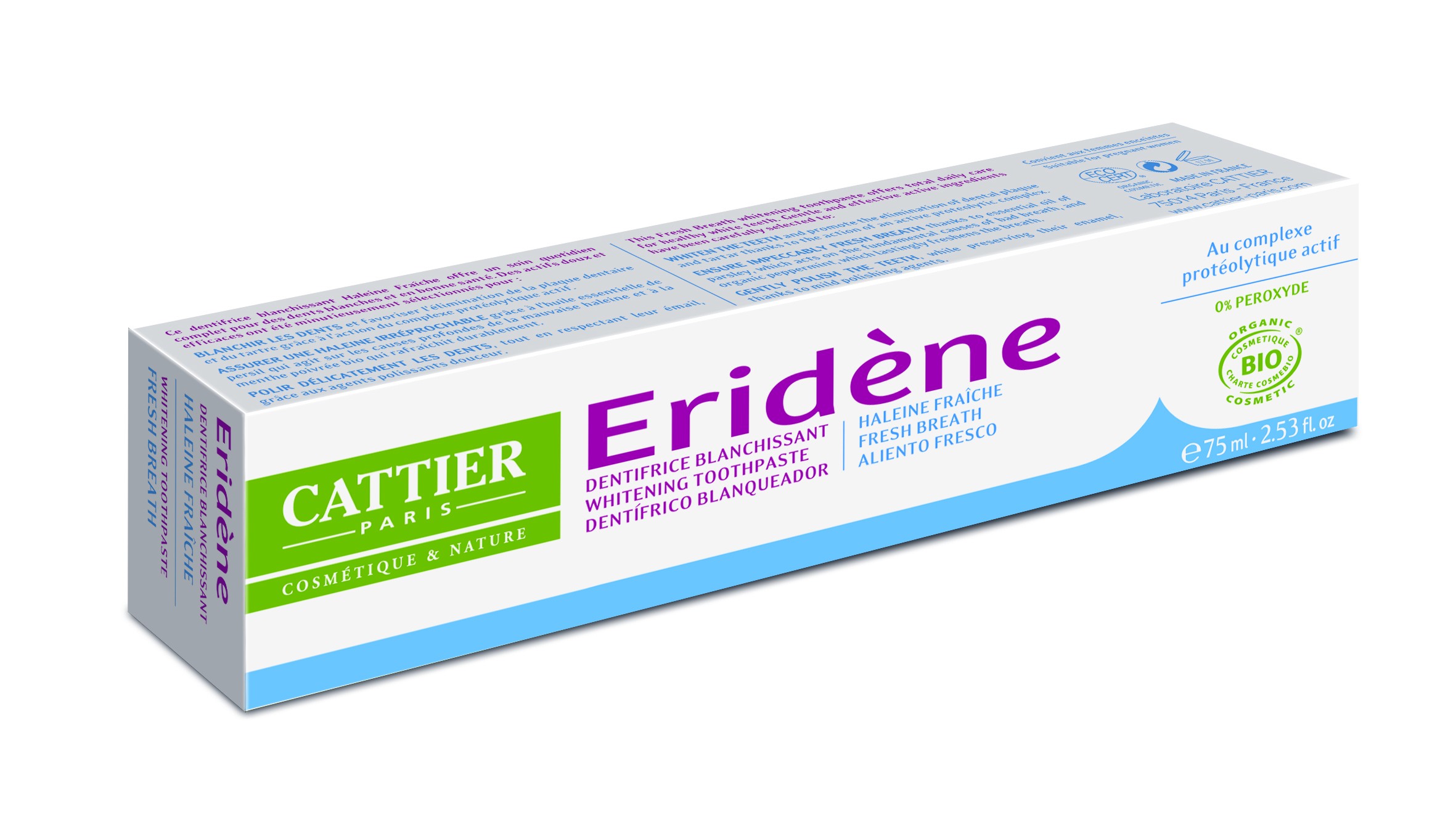 Cattier Eridène Dentifrice Haleine Fraîche 75ml - Pharmacie Agnès Praden à Alès