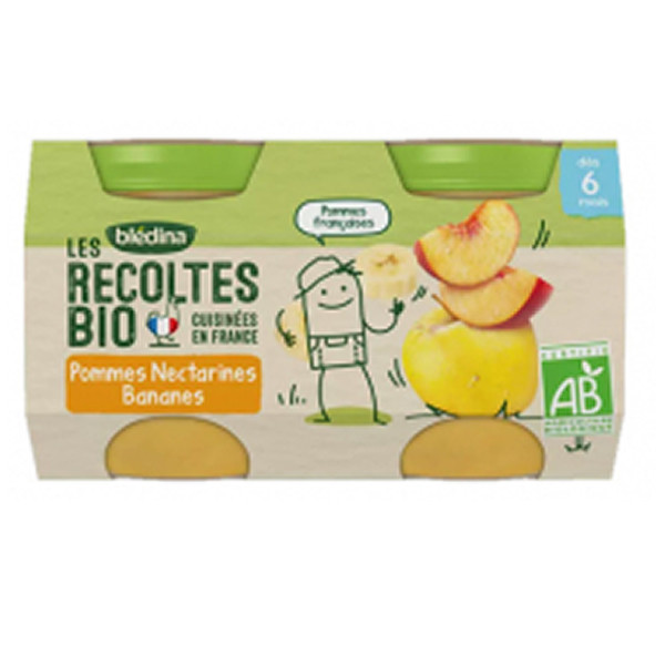 Blédina les récoltes bio pots pommes nectarines bananes 2x130g - Pharmacie Agnès Praden à Alès