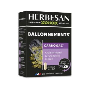 Superdiet Herbesan Carbogaz Ballonnement Charbon Végétal x45 Gélules - Pharmacie Agnès Praden à Alès