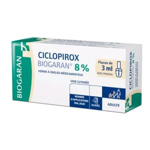 Biogaran Ciclopirox 8 %, Vernis à Ongles Médicamenteux - Flacon 3 ml + Pinceau - Pharmacie Agnès Praden à Alès