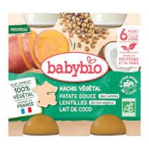 Babybio Hachis Végétal Patate Douce Lentilles Lait de Coco 6 Mois et + Bio 2 Pots de 200 g - Pharmacie Agnès Praden à Alès