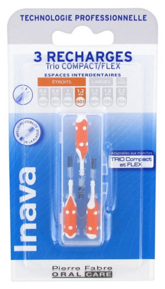 Inava Trio Brossettes 3 Recharges pour Trio Compact/Flex - Taille : ISO3 1,2 mm - Pharmacie Agnès Praden à Alès