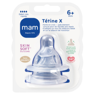 Mam Tétine Silicone Débit X pour Liquide Epais x 2  - Pharmacie Agnès Praden à Alès