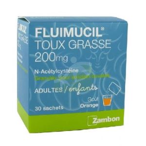 Zambon Fluimucil Expectorant 200mg Sans Sucre 30 Sachets De Granulés - Pharmacie Agnès Praden à Alès