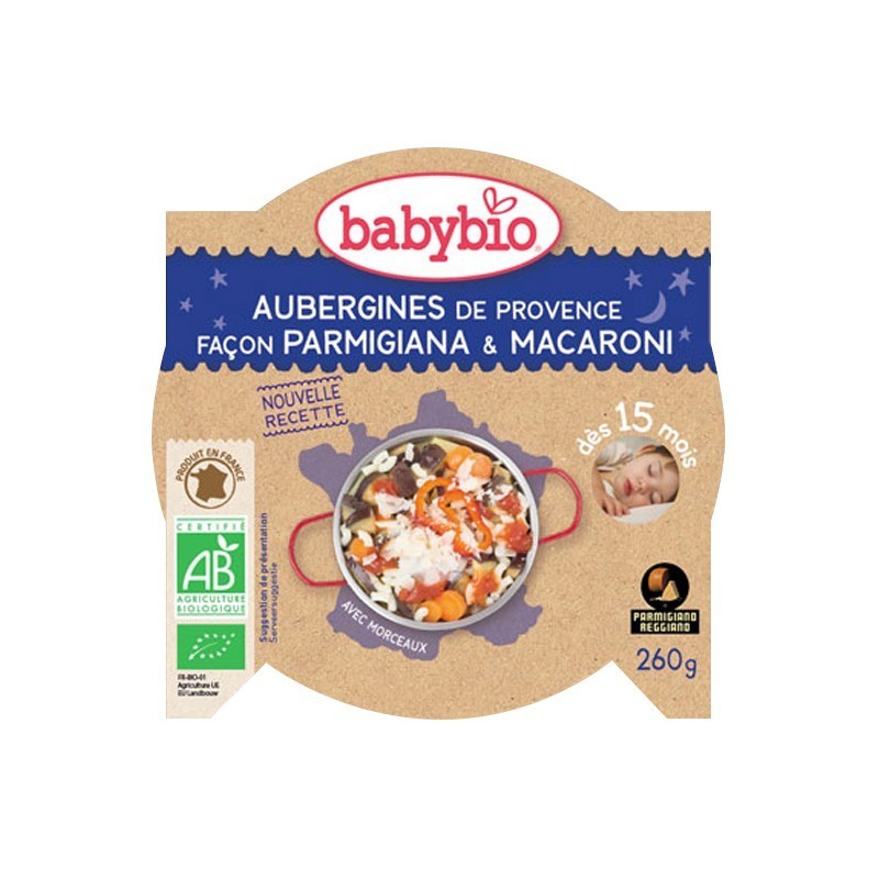 Babybio Assiette Aubergines de Provence façon Parmigiana & Macaroni 260g - Pharmacie Agnès Praden à Alès