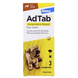 Elanco AdTab 56 mg Antiparasitaire Chiens 1.3 - 2.5 kg 3 Comprimés à Croquer - Pharmacie Agnès Praden à Alès