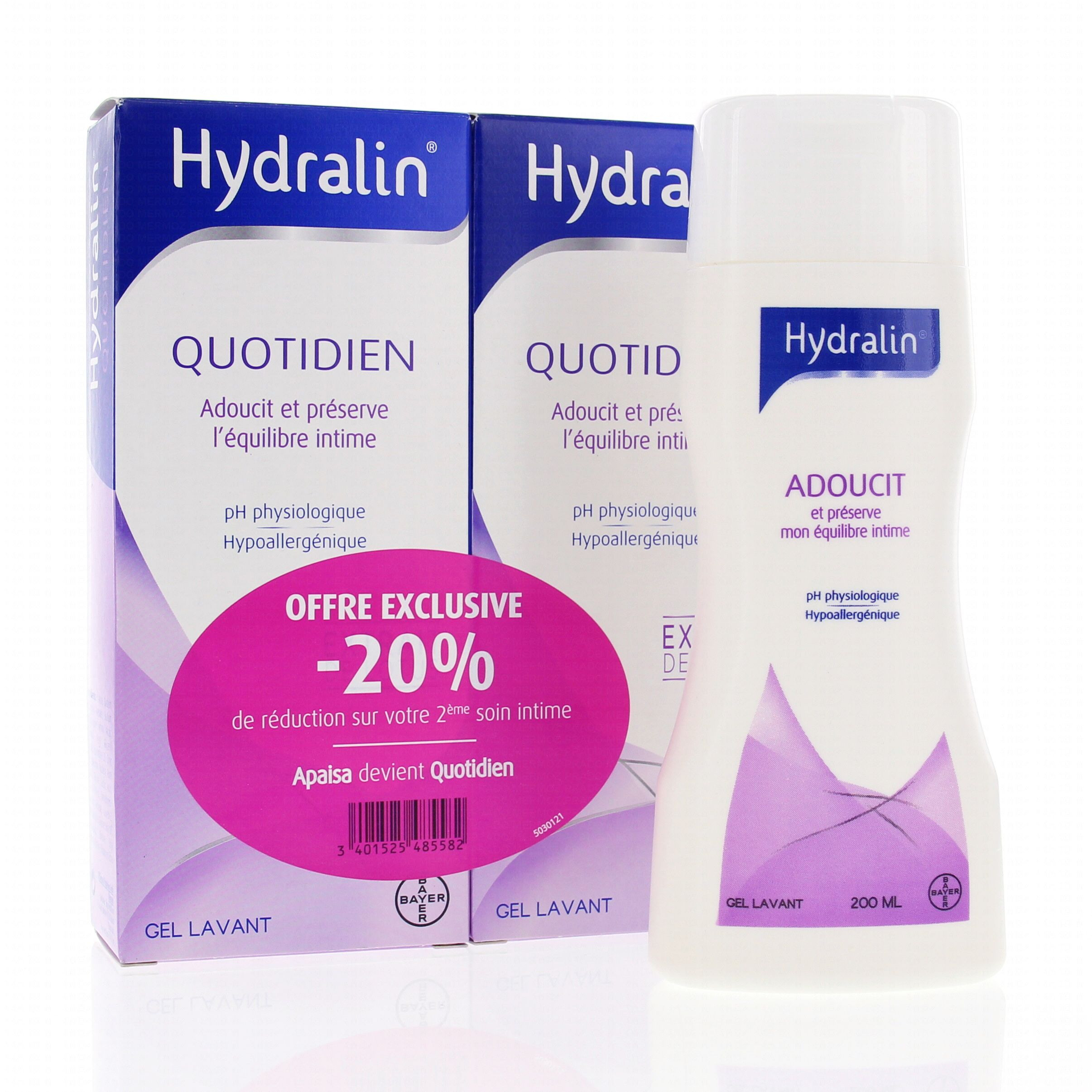 Hydralin quotidien gel lavant intime 200ml x2 - Pharmacie Agnès Praden à Alès
