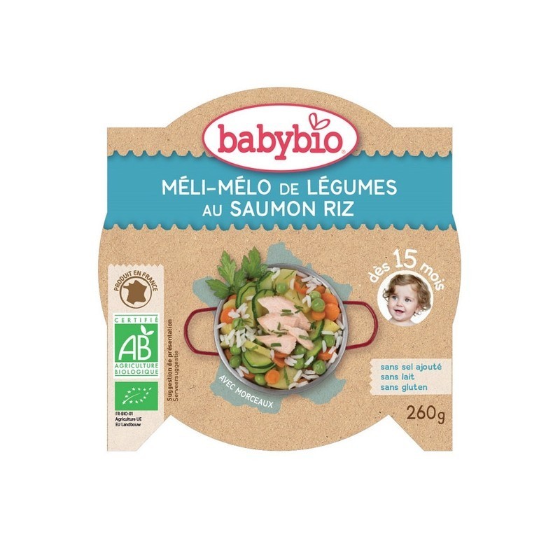 Babybio Assiette Méli-mélo de Légumes au Saumon Riz 260g - Pharmacie Agnès Praden à Alès