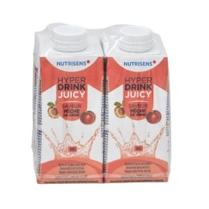 Nutrisens Hyper Drink Juicy Saveur Pêche De Vigne HC 4x200 ml - Pharmacie Agnès Praden à Alès