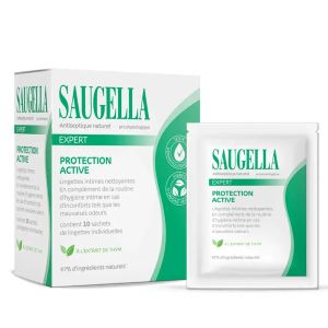 Saugella Antispetique Naturel Lingettes Intimes Nettoyantes Protection Active x10 - Pharmacie Agnès Praden à Alès