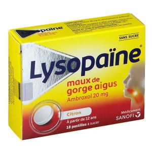 Sanofi Lysopaïne Ambroxol Citron x18 Pastilles - Pharmacie Agnès Praden à Alès